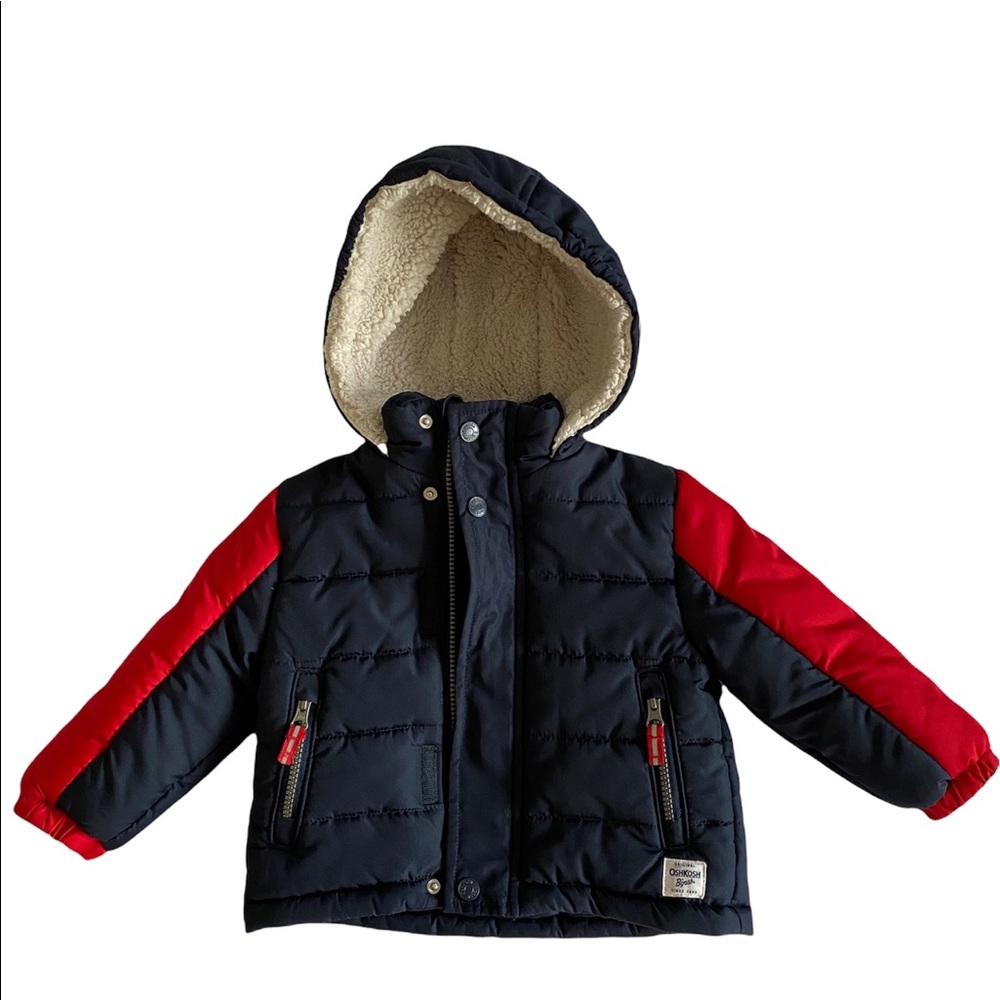 OshKosh Toddler Boys Colorblock Heavyweight Winter Puffer Faux Fur Trim Jacket